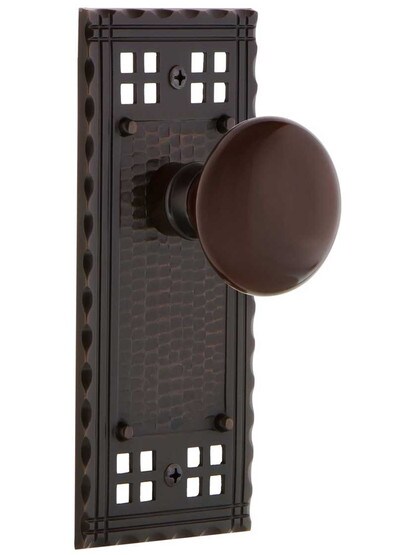 Pasadena Door Set with Brown Porcelain Knobs in Timeless Bronze.
